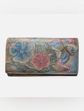 Anuschka Wallet Hand-Painted Leather Tropical Hibiscus Butterfly Organizer